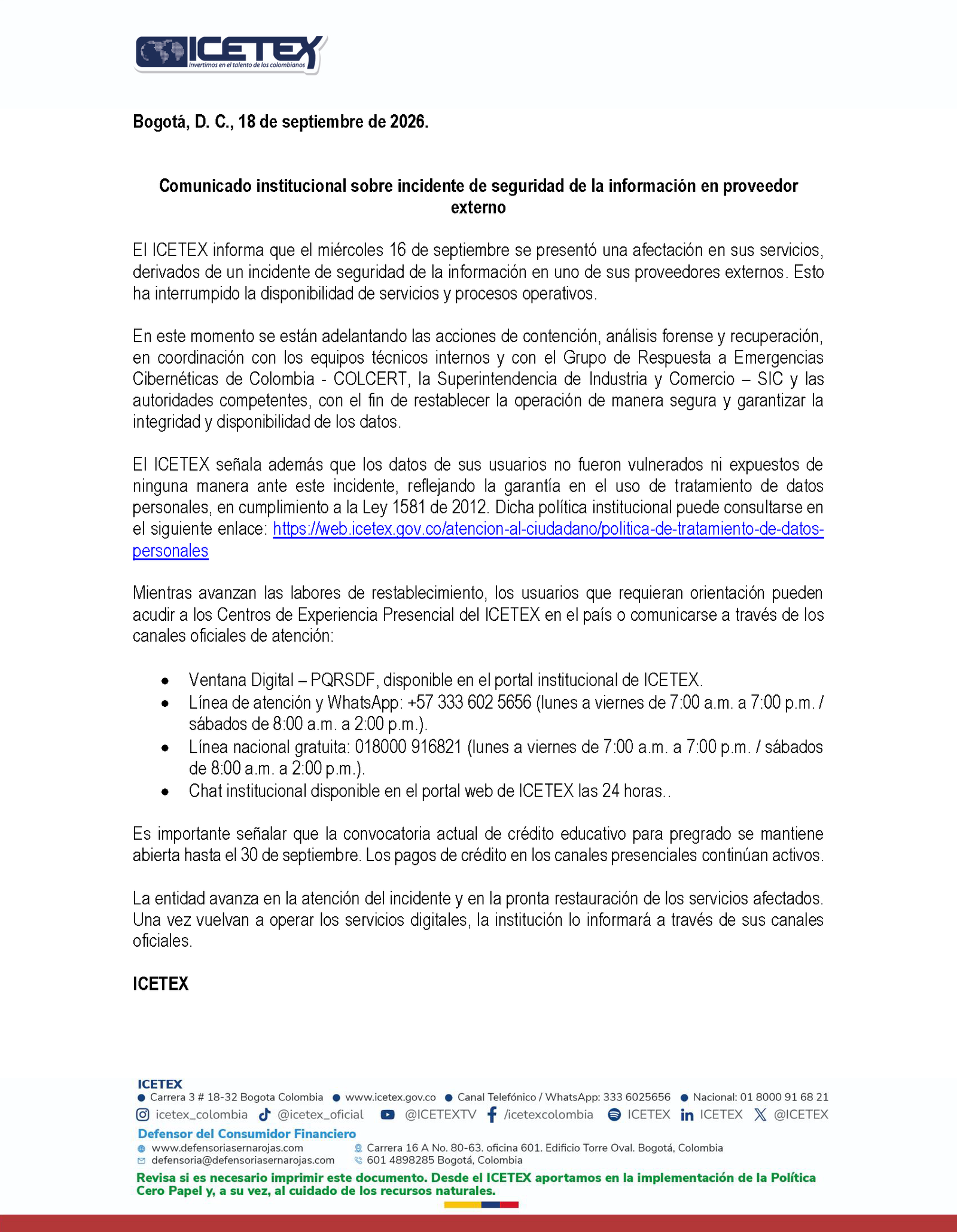 El apagón del ICETEX: cinco días de silencio tras un ciberataque — Fractal Noticias